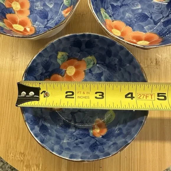 Vintage Japanese Porcelain Arita Juzan Gama Namasu Showa Peony Bowls Set Of 3 - Picture 10 of 12